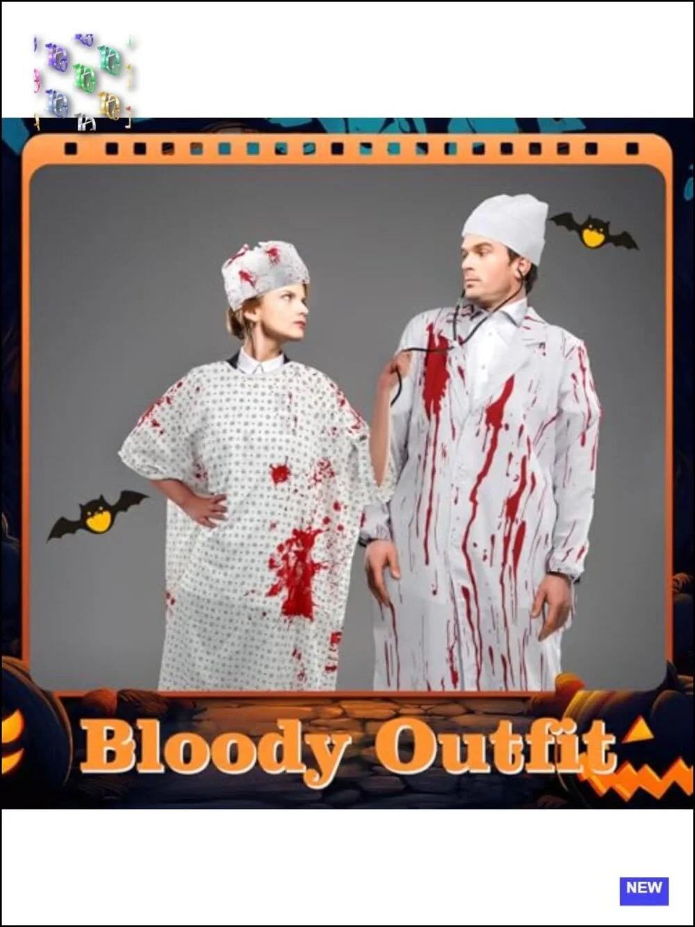 Halloween Hospital Gown Costume Set with Blood Gauze Roll Unisex Adult